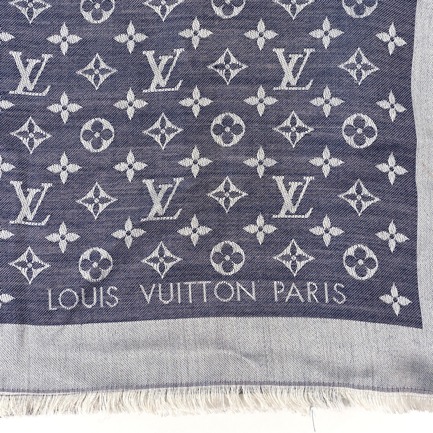 Louis Vuitton Silk Wool Monogram Denim Shawl Blue 3 of 4