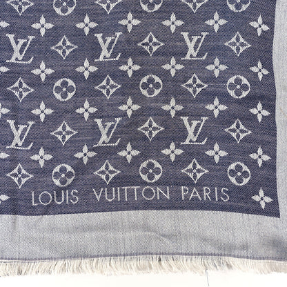 Louis Vuitton Silk Wool Monogram Denim Shawl Blue 3 of 4