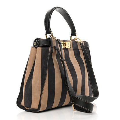Fendi Vitello Nabuk Seta Pequin Medium Peekaboo Iconic Satchel Tobacco Moro Ebano 3 of 14