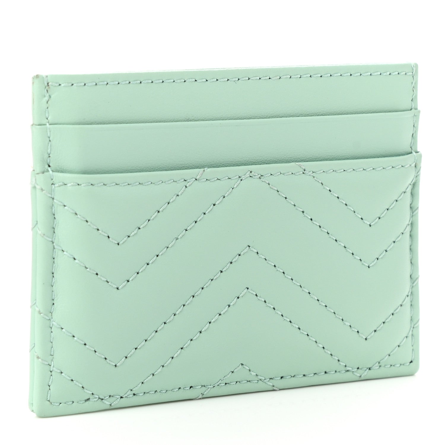 Gucci Calfskin Matelasse GG Marmont Card Holder Water Green 3 of 7