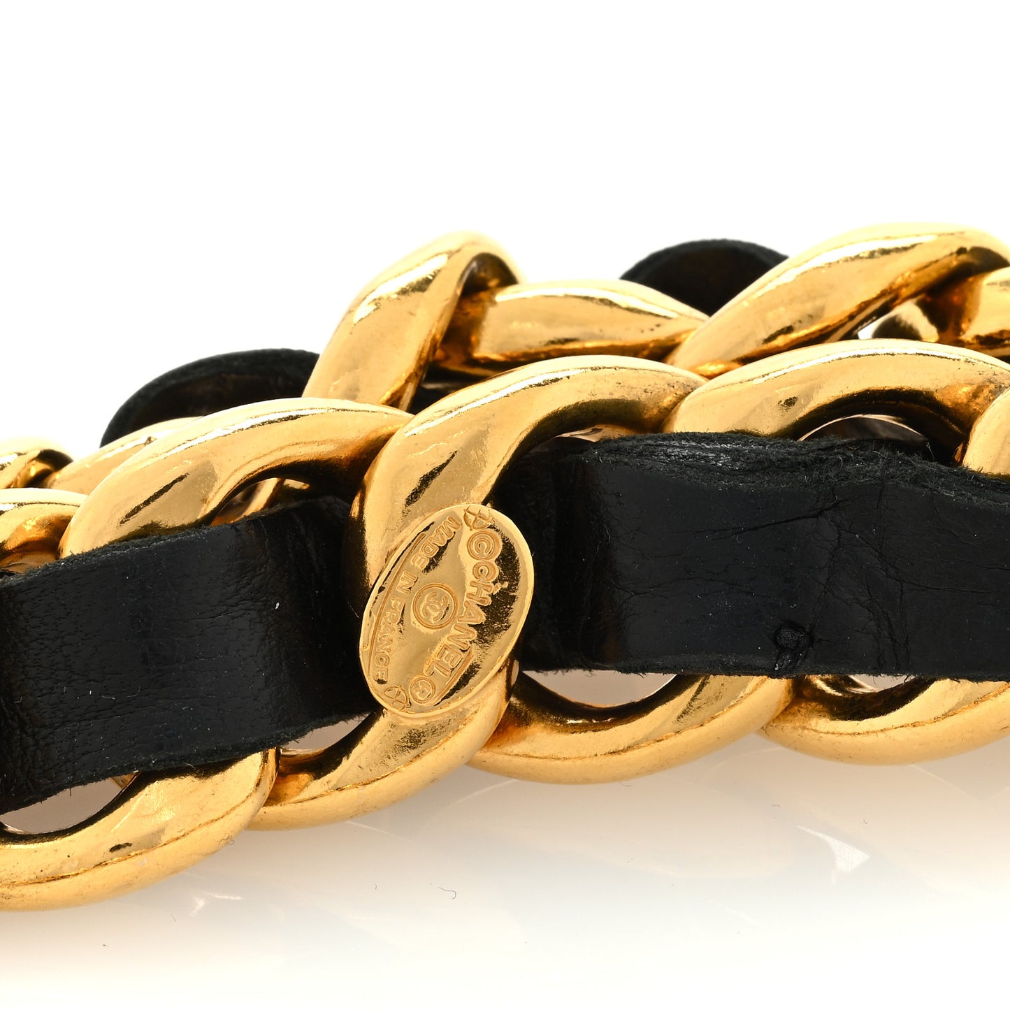 Lambskin Chain CC Medallion Belt Black Gold