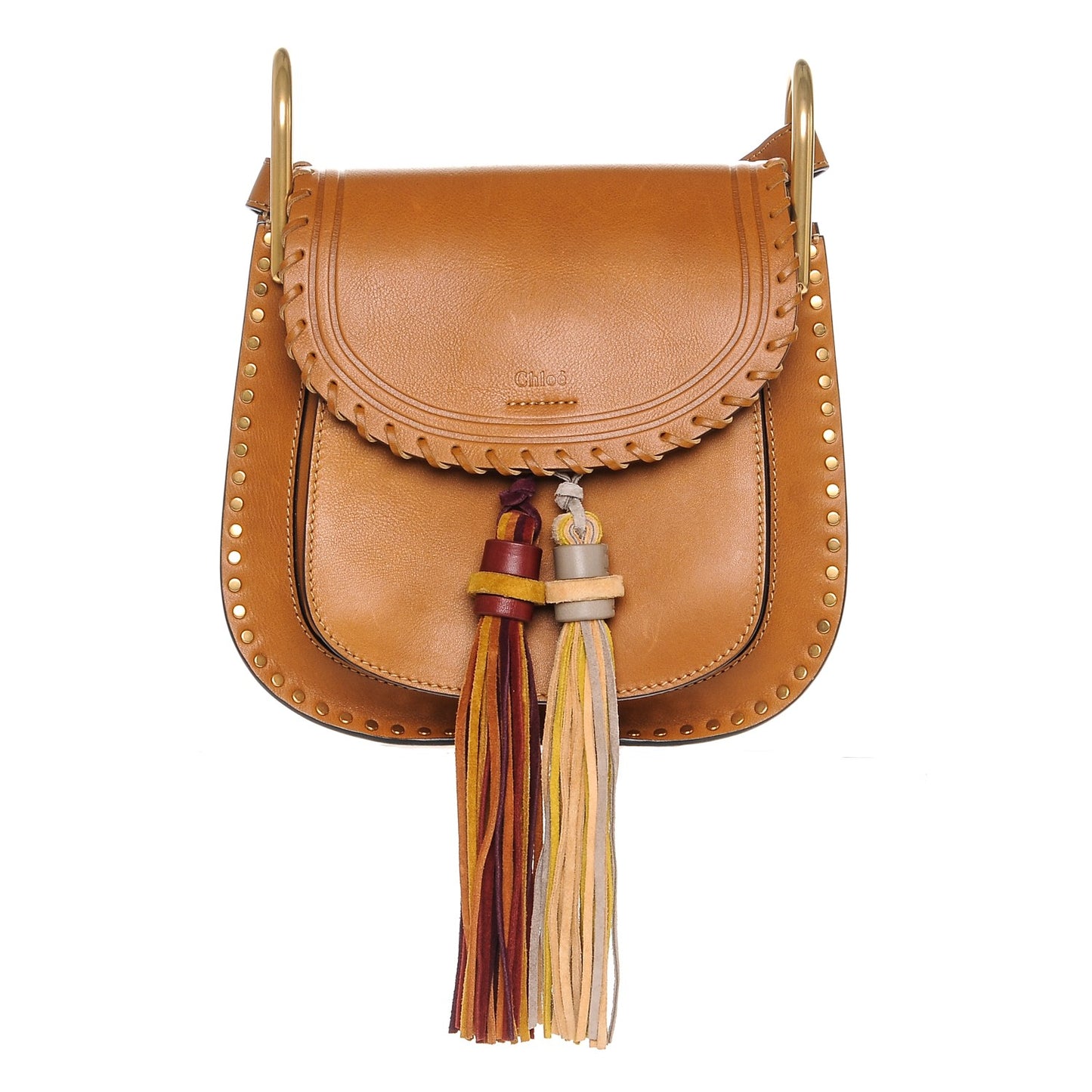 Calfskin Small Hudson Tassel Shoulder Bag Mustard Brown