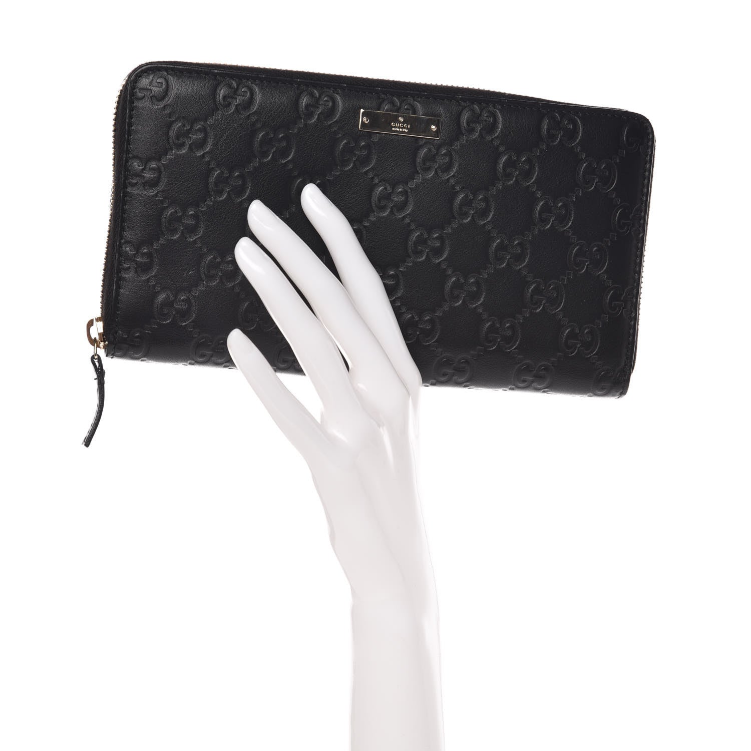 Gucci Guccissima Metal Bar Zip Around Organizer Wallet Black 2 of 13