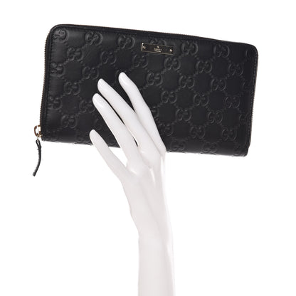 Gucci Guccissima Metal Bar Zip Around Organizer Wallet Black 2 of 13
