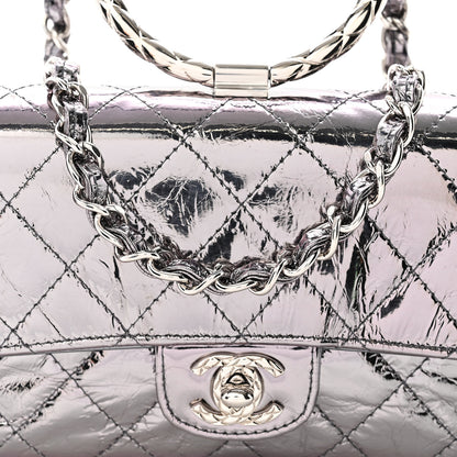 Chanel Crumpled Metallic Calfskin Quilted Ring Handle Mini Flap Silver 8 of 10
