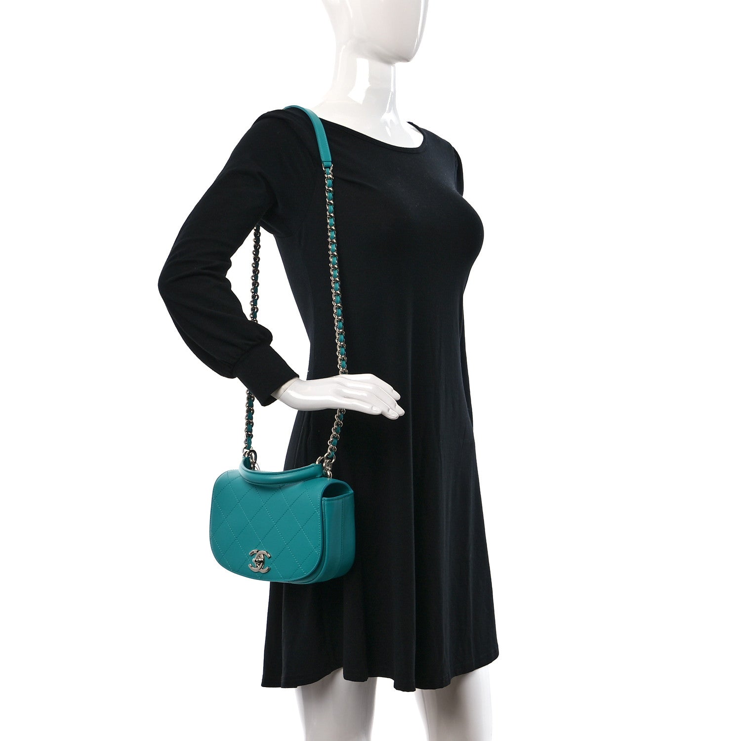 Chanel Calfskin Stitched Small Ring My Bag Flap Crossbody Turquoise 2 of 10