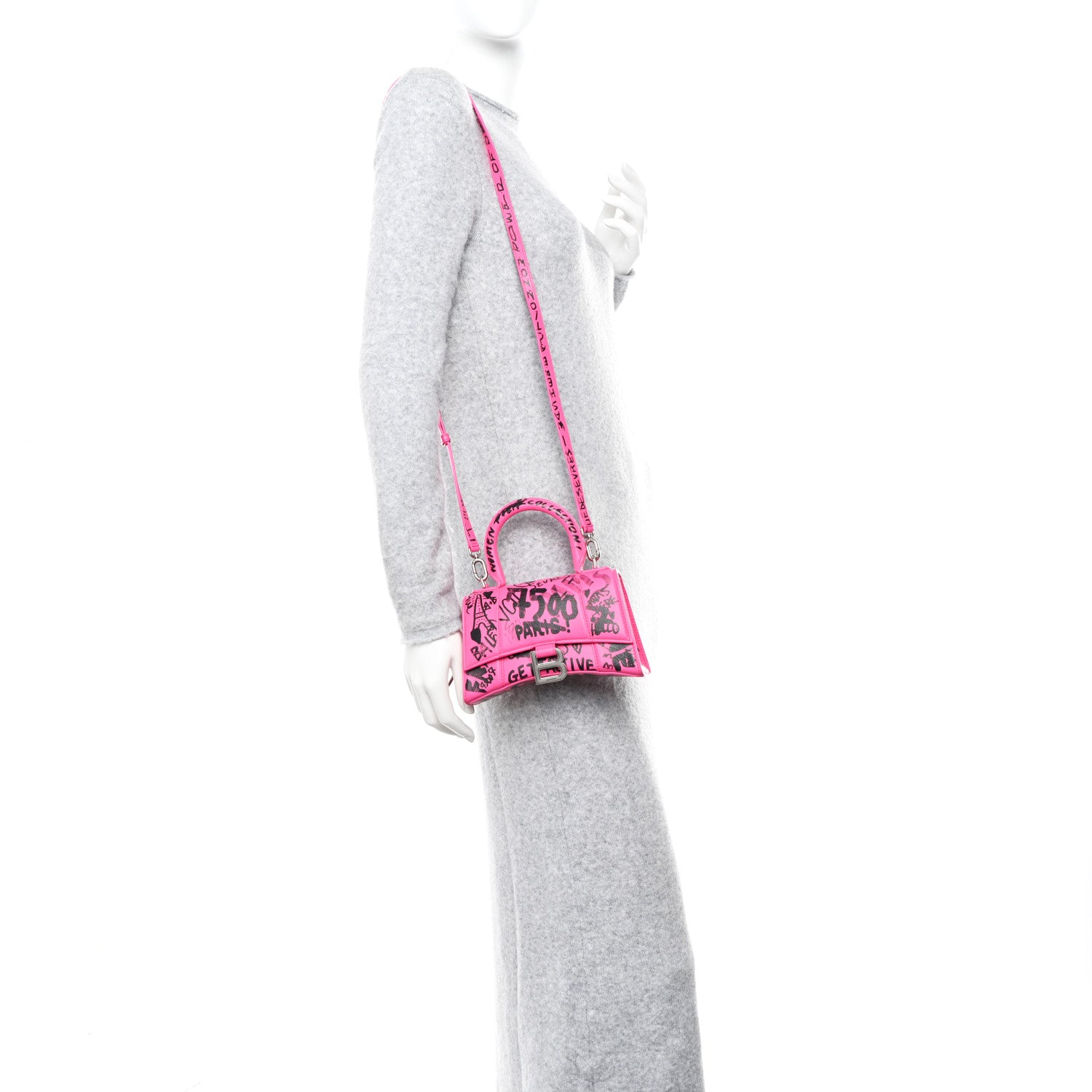 Balenciaga Smooth Calfskin Graffiti Hourglass Top Handle Bag XS Acid Fuchsia Black 2 of 12