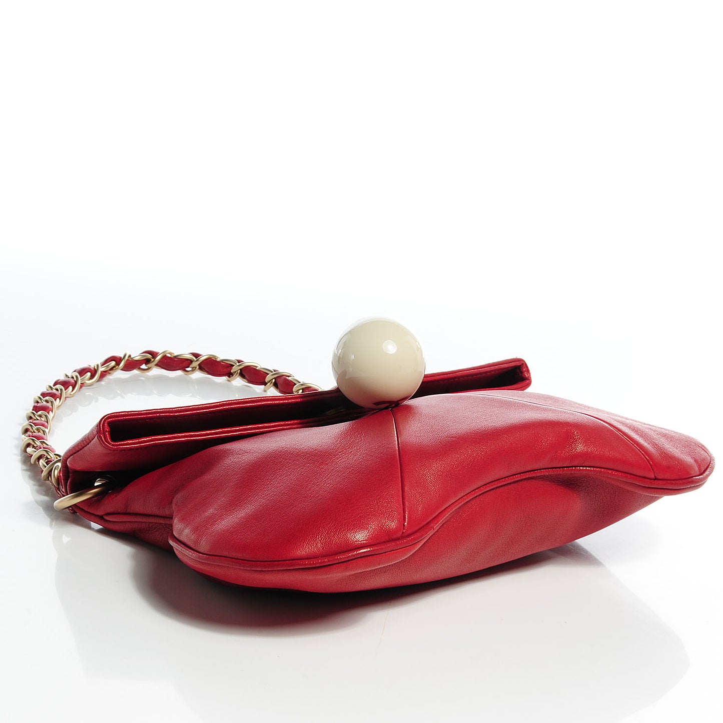 Lambskin Coco Ball Fold Over Bag Red