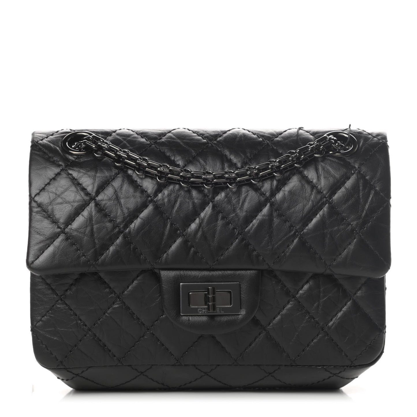 Aged Calfskin Quilted 2.55 Reissue Mini Flap So Black