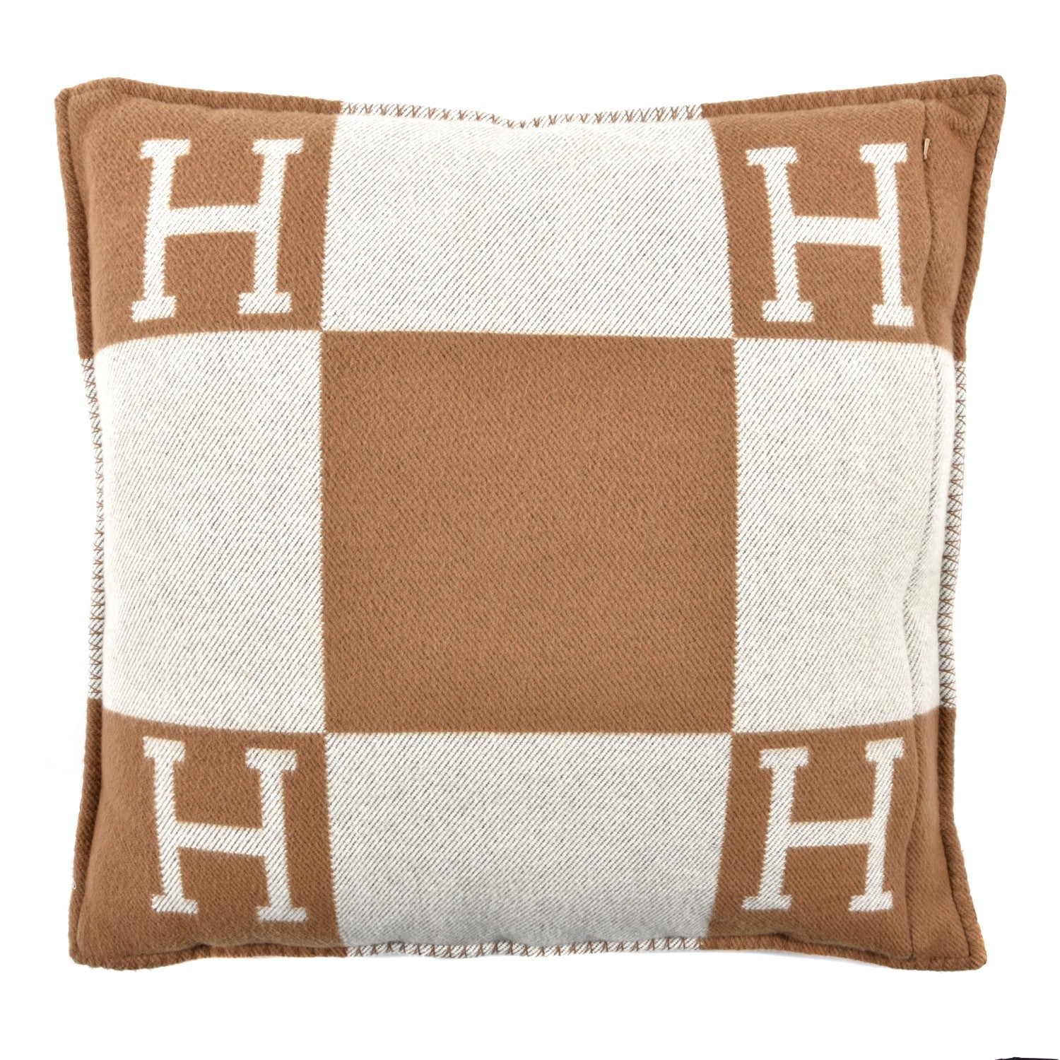 Hermes Wool Cashmere Avalon Pillow GM Ecru Camel 2 of 3