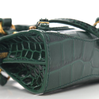 Balenciaga Shiny Supple Calfskin Crocodile Embossed Neo Classic Gold Hardware Super Nano City Crossbody Forest Green 10 of 11