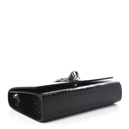 Saint Laurent Calfskin Crocodile Embossed Medium Classic Monogram Kate Tassel Satchel Black 4 of 8