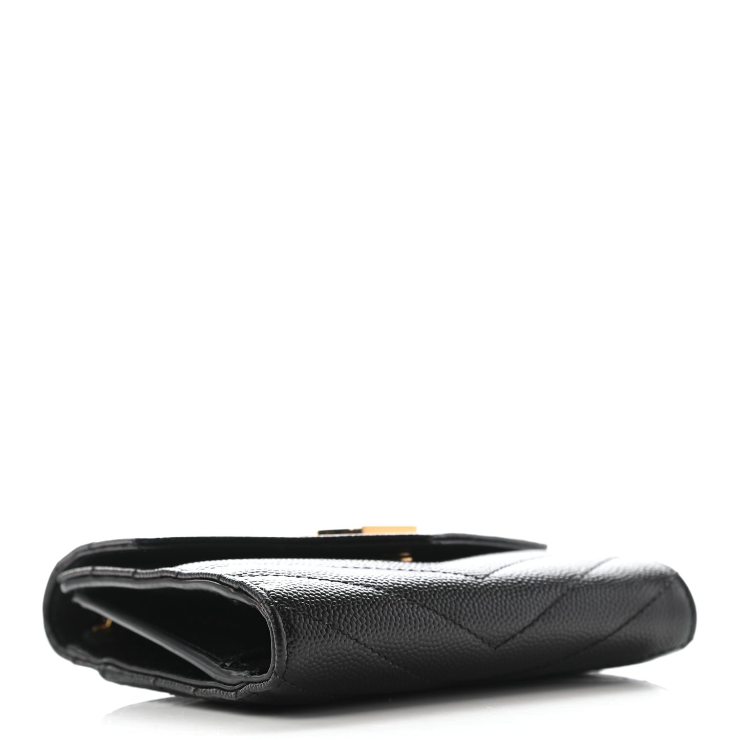 Grain De Poudre Matelasse Chevron Monogram Compact Tri Fold Wallet Black