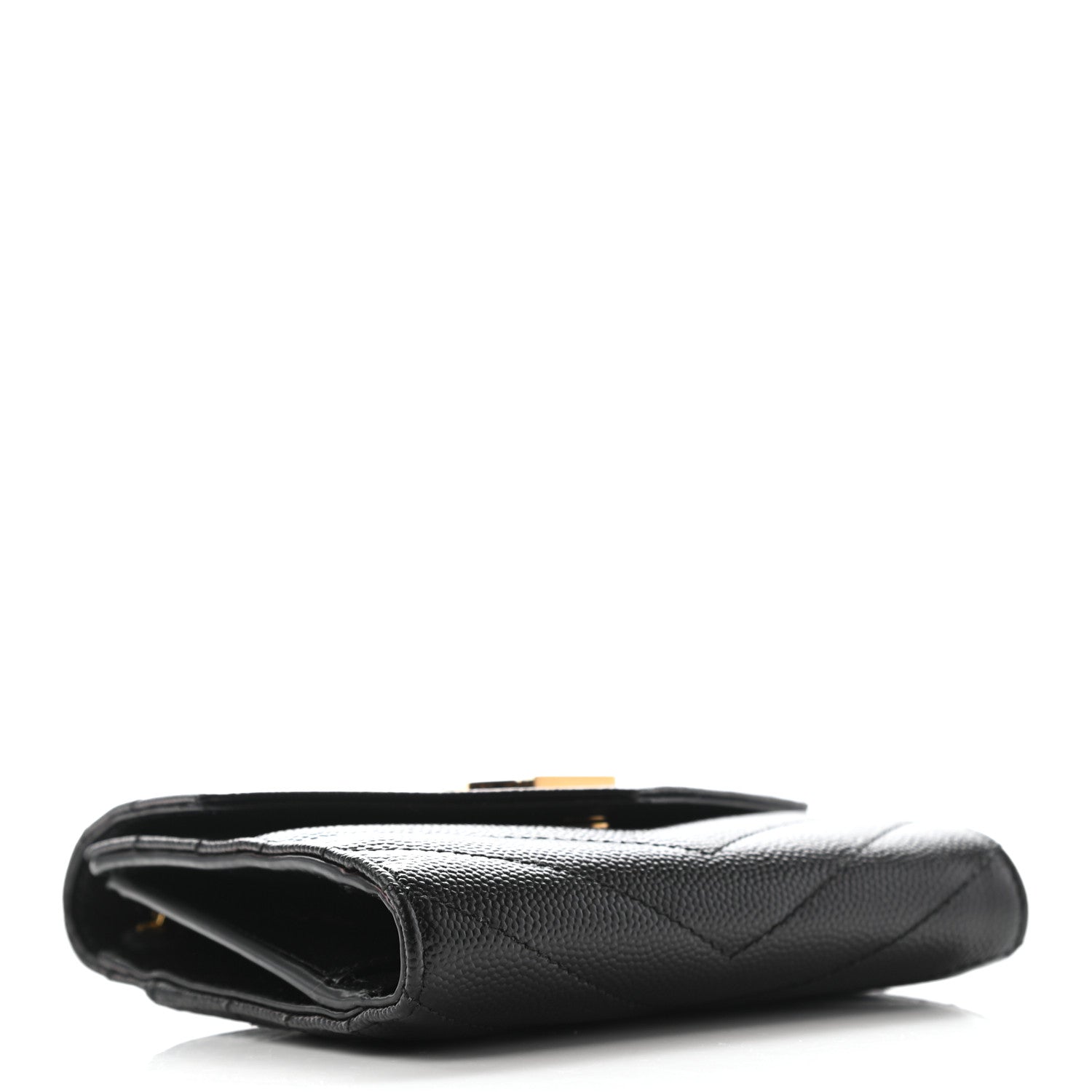 Saint Laurent Grain De Poudre Matelasse Chevron Monogram Compact Tri Fold Wallet Black 4 of 7