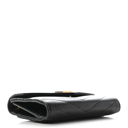 Saint Laurent Grain De Poudre Matelasse Chevron Monogram Compact Tri Fold Wallet Black 4 of 7