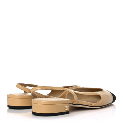 Chanel Lambskin Grosgrain Cap Toe CC Slingback Sandals 37.5 Beige Black 4 of 11