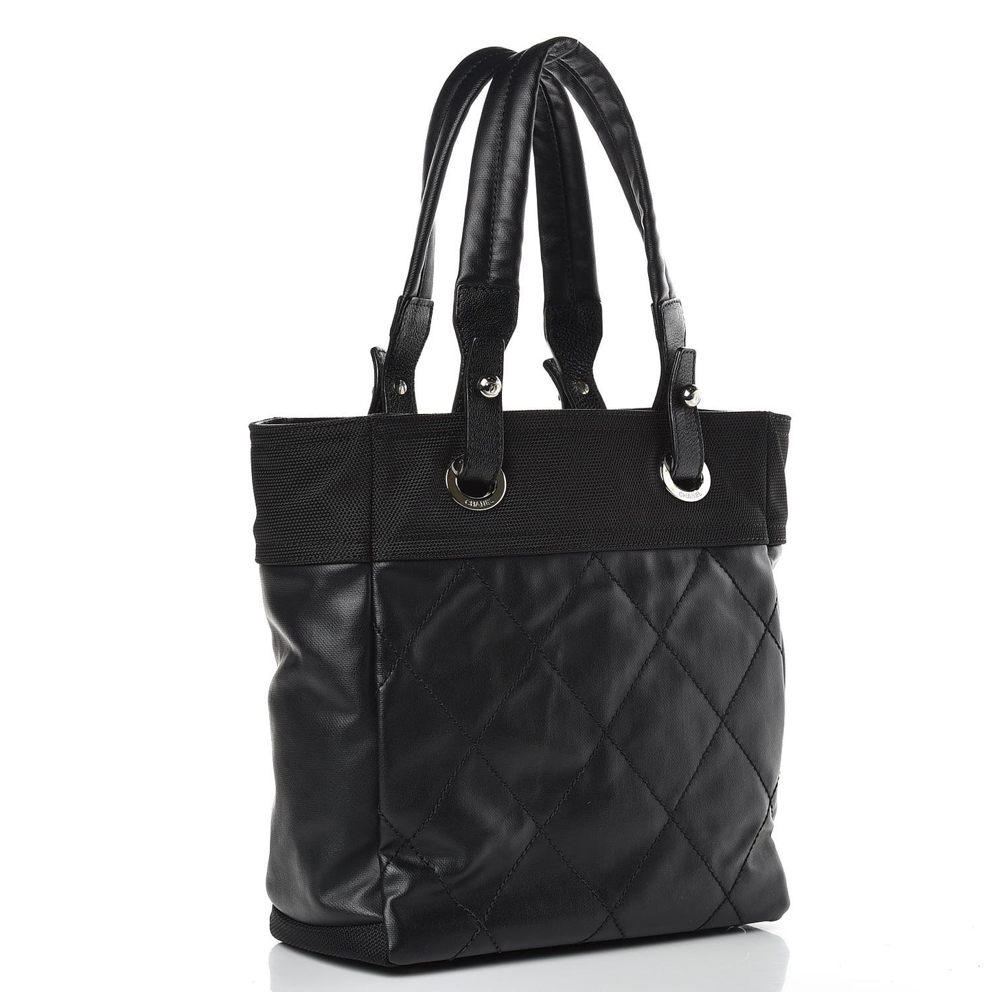 Coated Canvas Quilted Small Paris Biarritz Tote Black