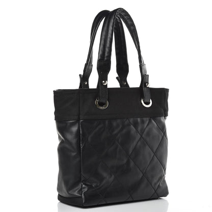 Chanel Coated Canvas Quilted Small Paris Biarritz Tote Black 3 of 9