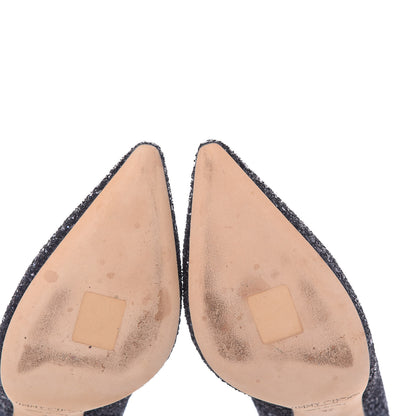 Jimmy Choo Coarse Glitter Pointy Toe Romy 85 Pumps 37 Navy 9 of 10