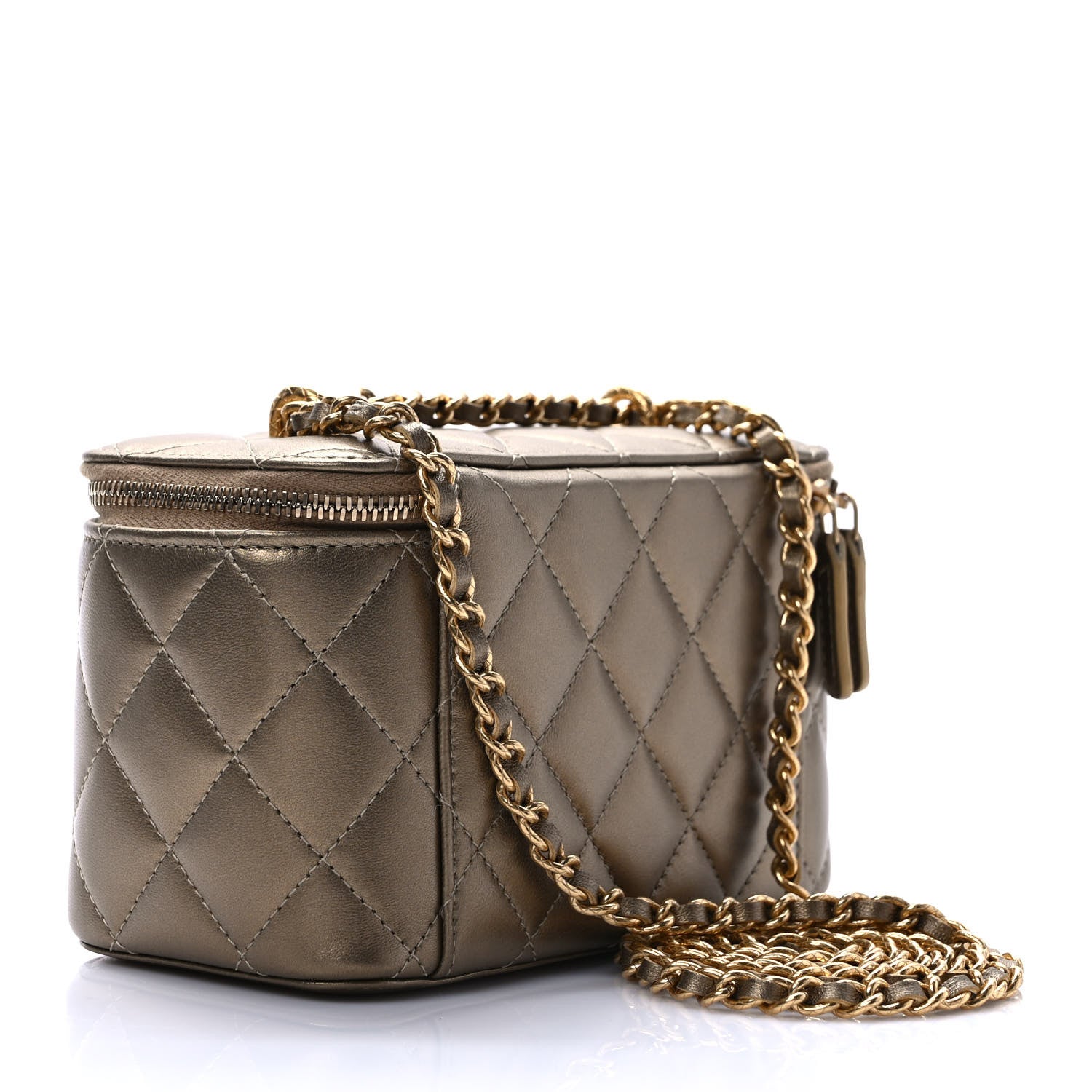 Chanel Metallic Lambskin Quilted Small CC Dynasty Vanity Case With Chain Gold 2 of 9