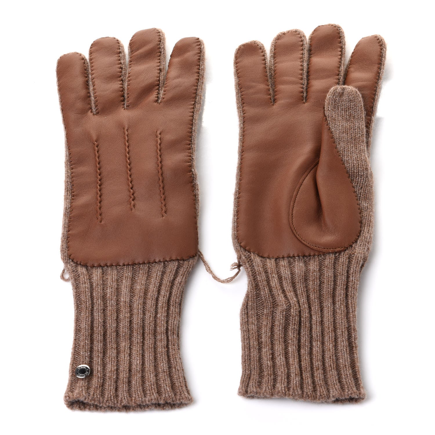 Hermes Cashmere Lambskin Knit Gloves M Brown 2 of 5
