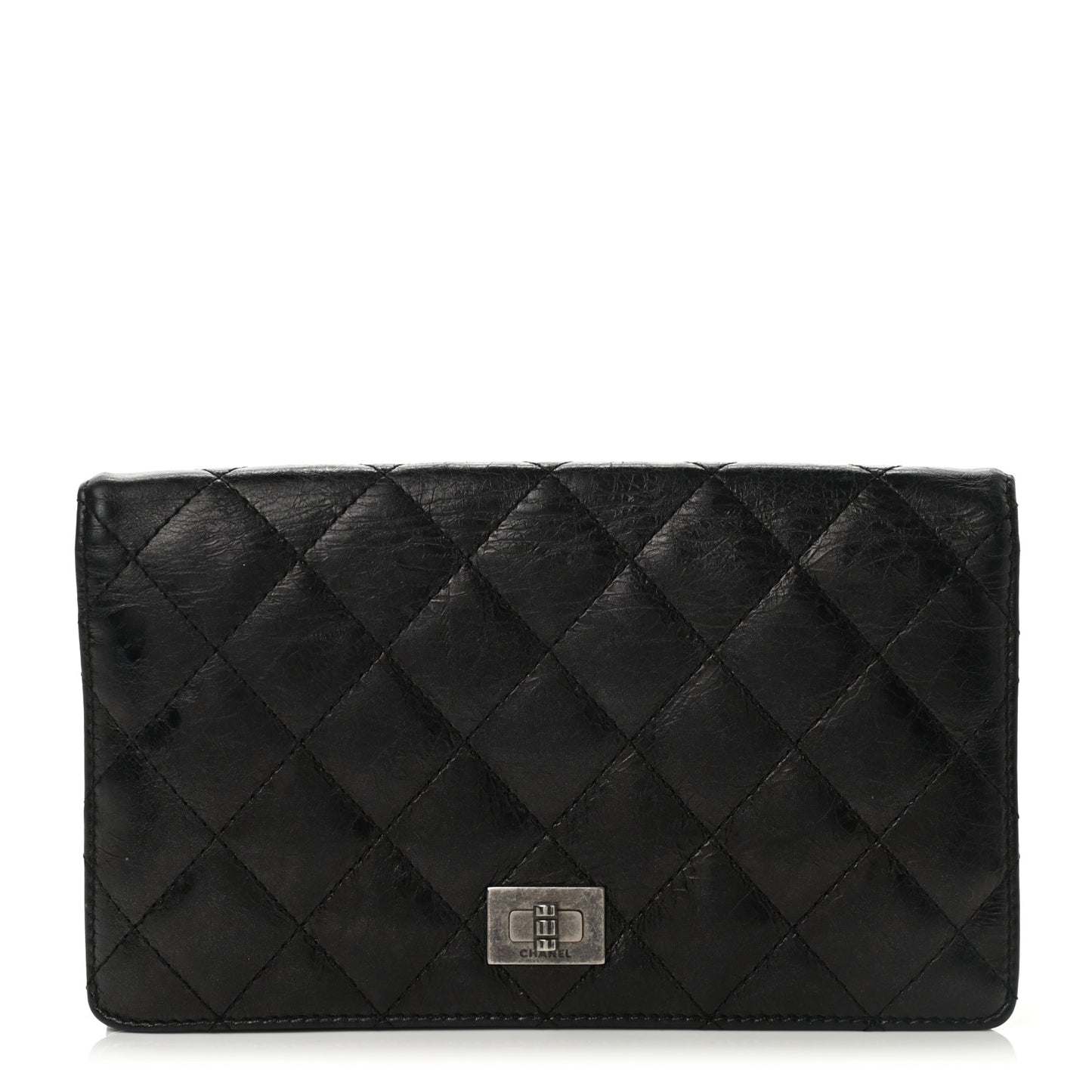 Patent Crumpled Calfskin Quilted Yen Reissue Wallet Black