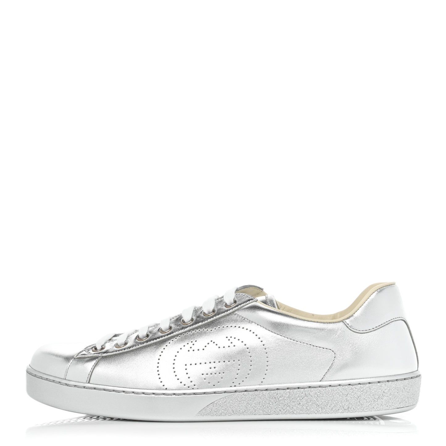 Metallic Nappa Interlocking G Perforated Mens Ace Sneakers 10 Argento