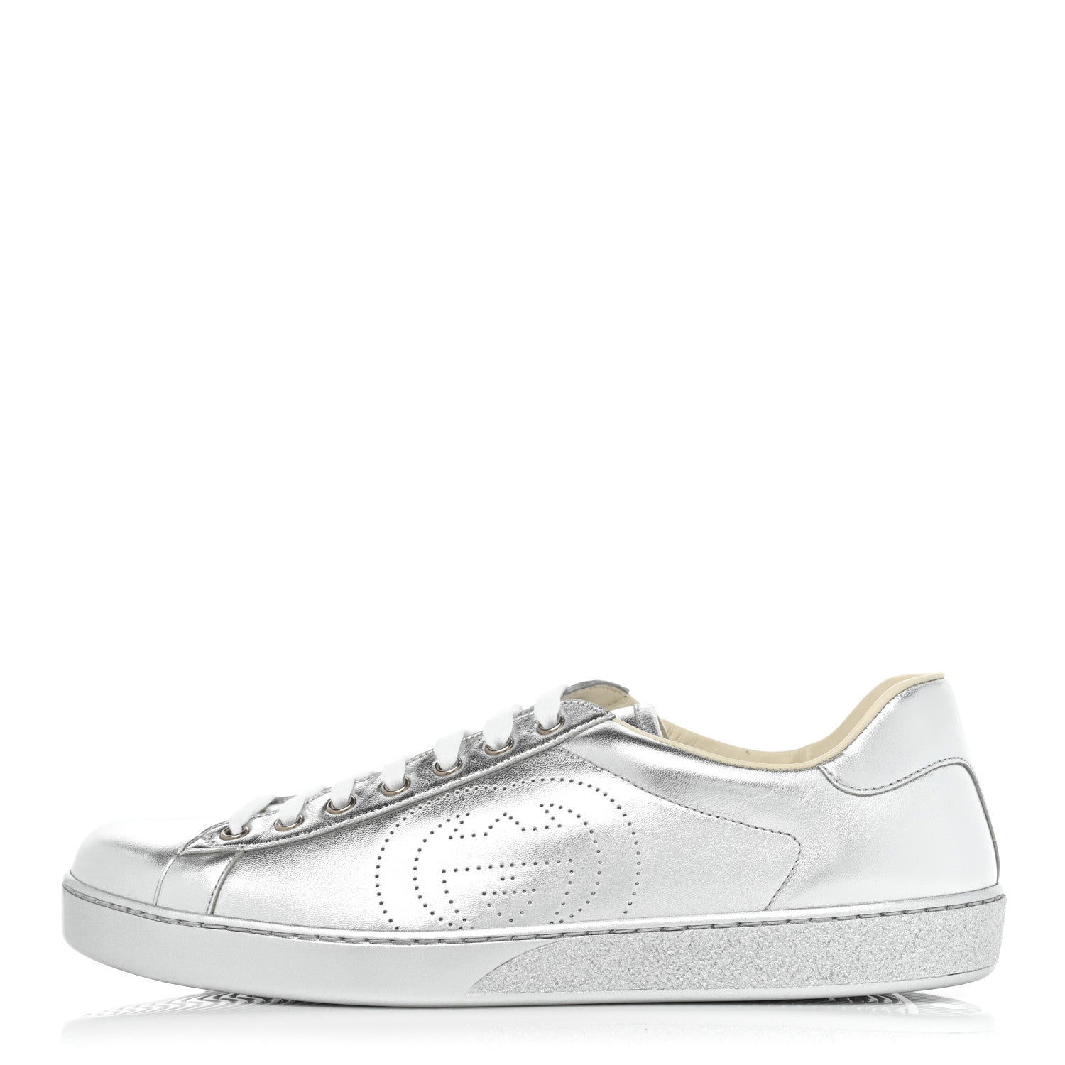 Gucci Metallic Nappa Interlocking G Perforated Mens Ace Sneakers 10 Argento 1 of 10