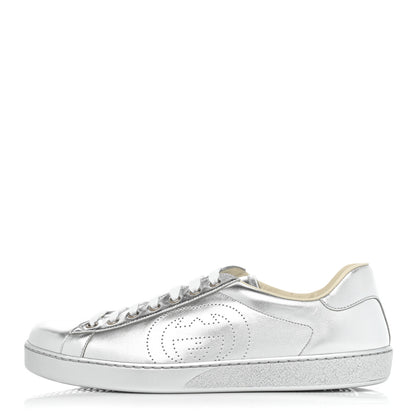 Gucci Metallic Nappa Interlocking G Perforated Mens Ace Sneakers 10 Argento 1 of 10