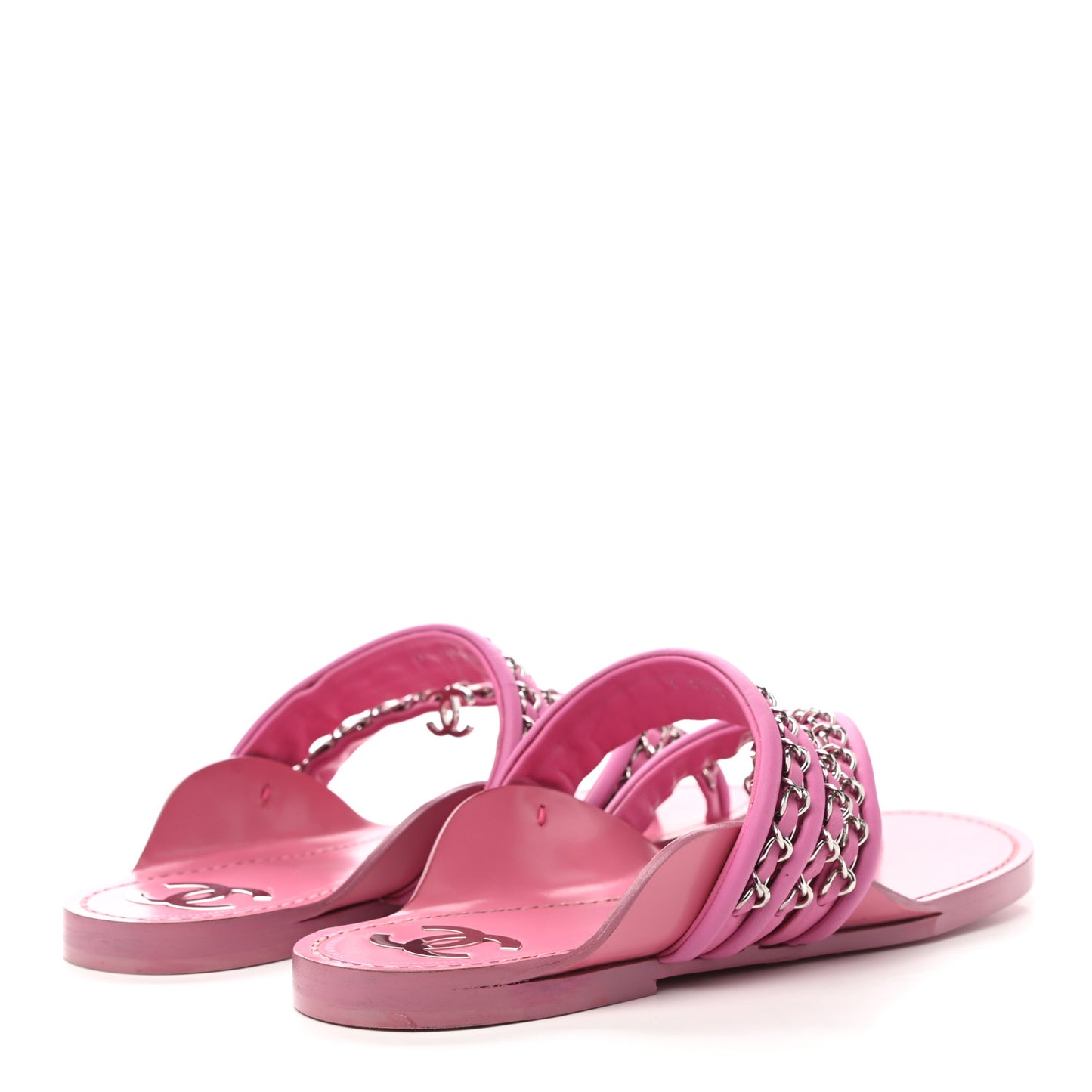 Calfskin Chain CC Thong Flat Sandals 39 Pink