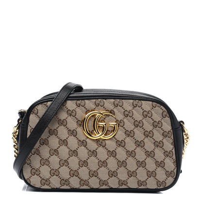 Gucci Monogram Matelasse Diagonal Small GG Marmont Chain Shoulder Bag Beige Black 1 of 15