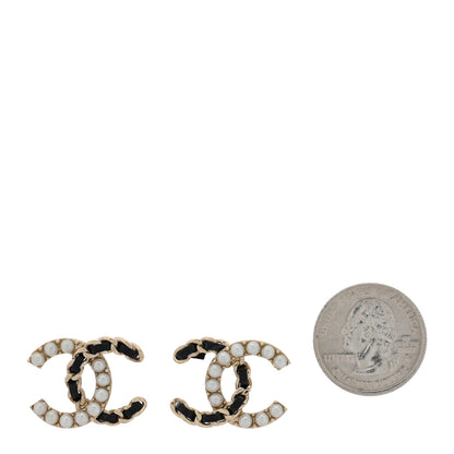 Chanel Crystal Baguette Lambskin Chain CC Vintage Allure Stud Earrings Black Gold 2 of 5
