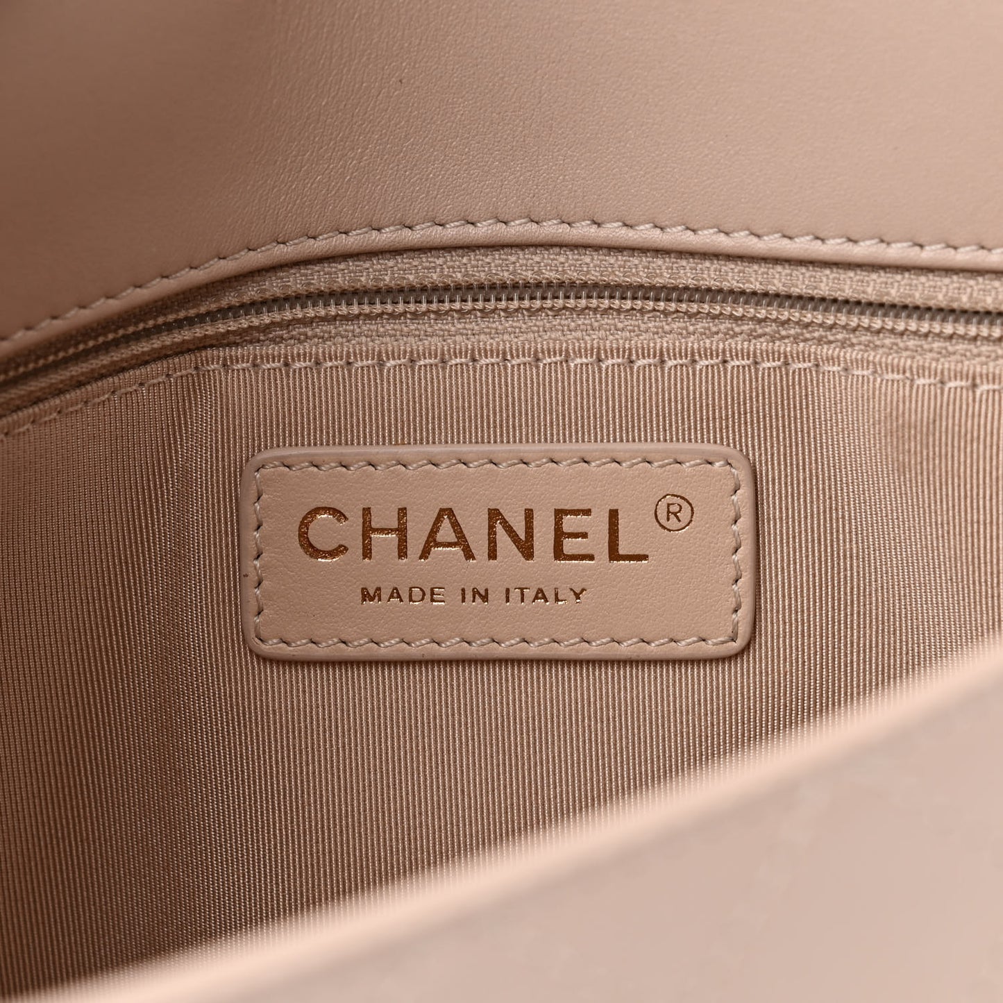 Calfskin Stitched Medium Covered CC Flap Bag Beige