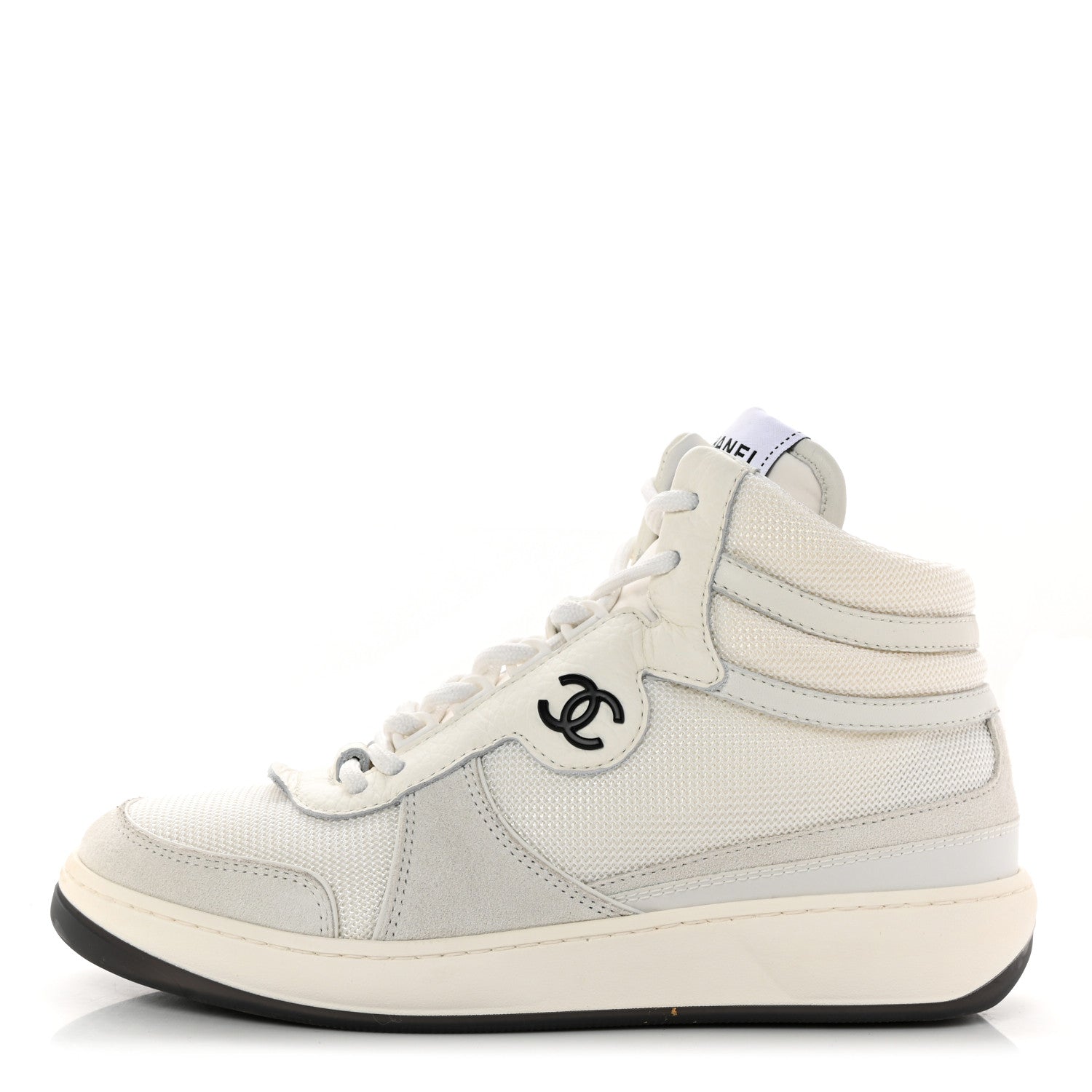 Chanel Suede Fabric Grained Calfskin Womens CC High Top Sneakers 37 White 1 of 12