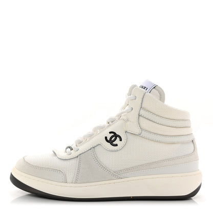 Chanel Suede Fabric Grained Calfskin Womens CC High Top Sneakers 37 White 1 of 12