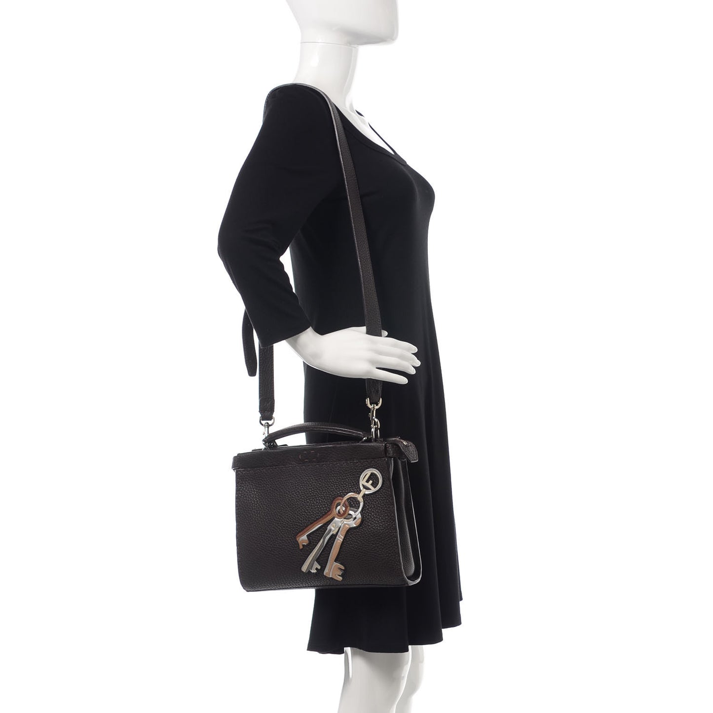 Calfskin Romano Selleria Mini Peekaboo Iconic Fit Satchel Brown