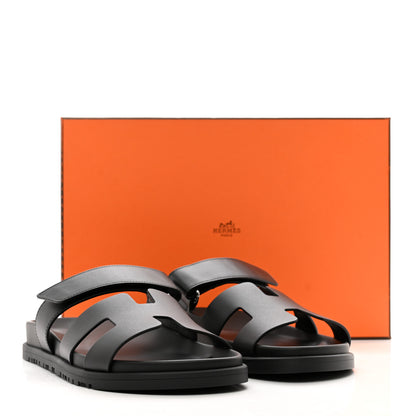 Hermes Calfskin Womens Chypre Sandals 38.5 Black 9 of 9