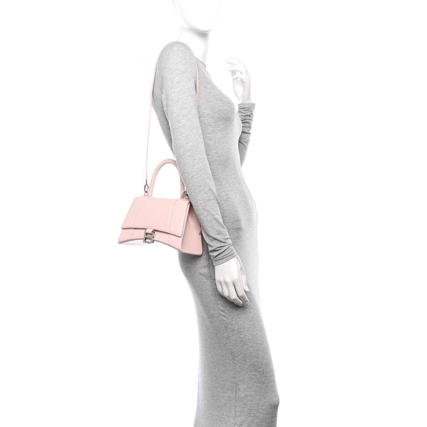 Shiny Box Calfskin Small Hourglass Top Handle Bag Light Rose