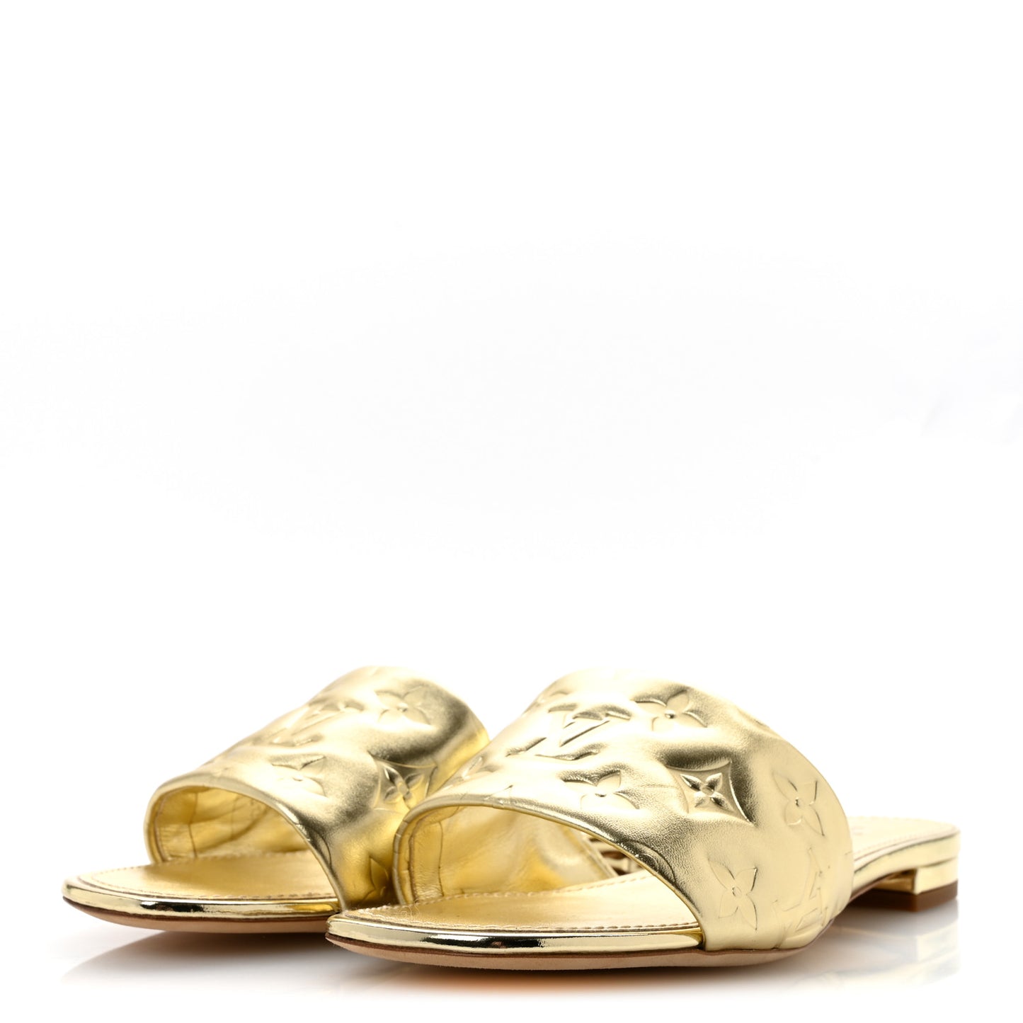 Metallic Lambskin Embossed Monogram Revival Flat Mules 39 Gold