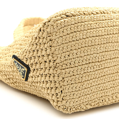 Prada Yarn Raffia Effect Crochet Embroidered Logo Tote Naturale 8 of 9