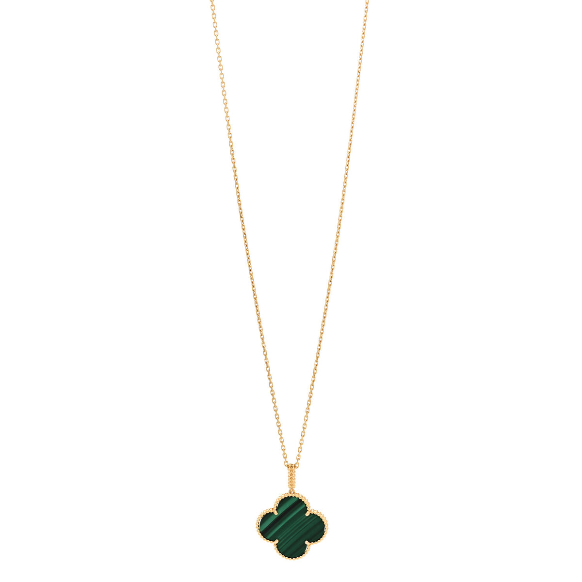Van Cleef & Arpels 18K Yellow Gold Malachite Magic Alhambra Pendant Necklace 1 of 6