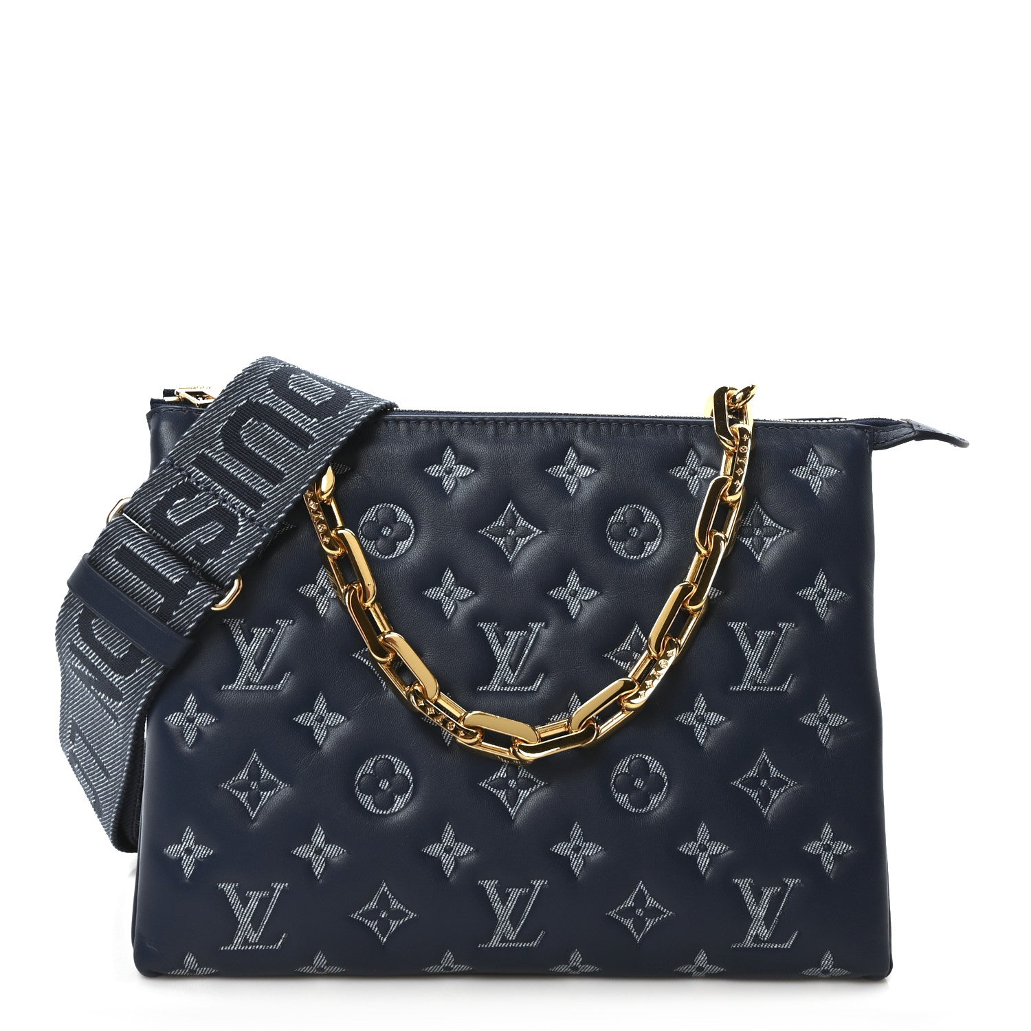 Louis Vuitton Lambskin Embossed Monogram Coussin PM Denim Blue 1 of 10