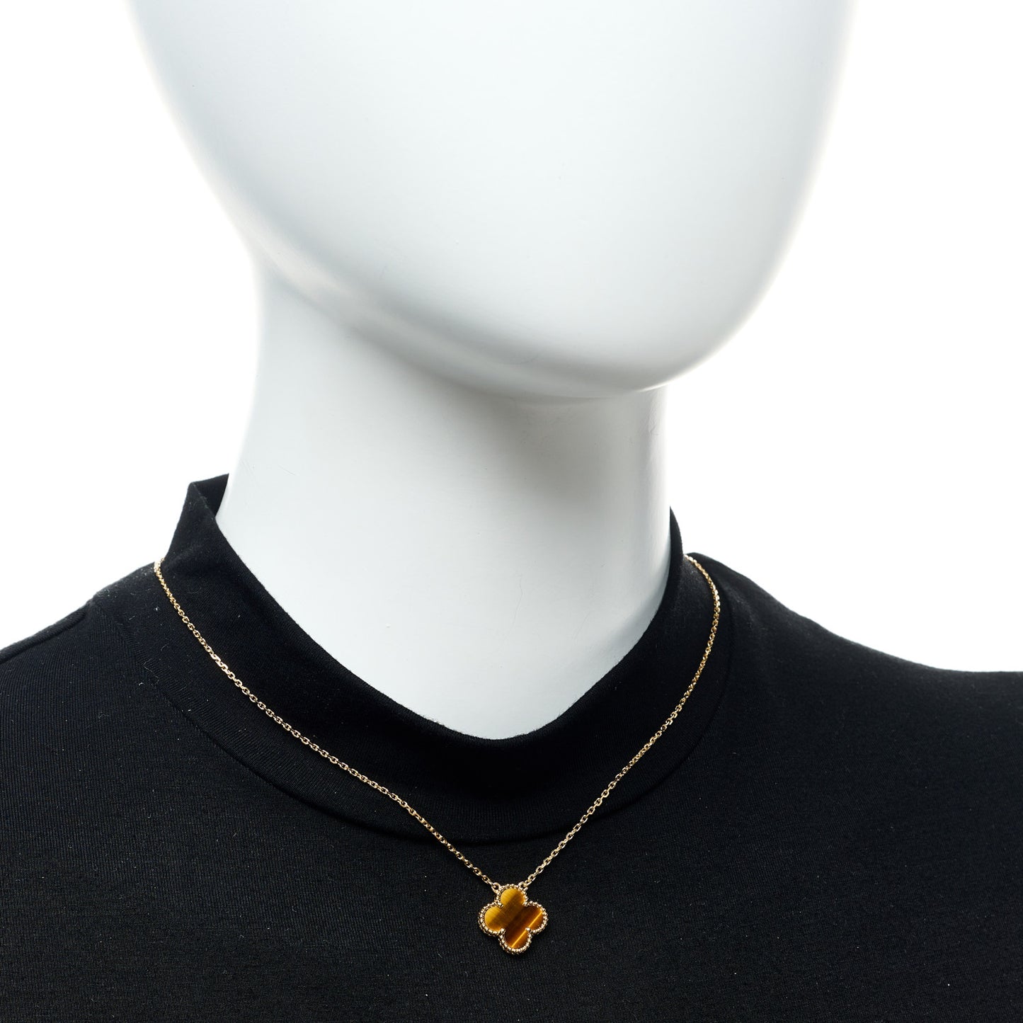 18K Yellow Gold Tiger Eye Vintage Alhambra Pendant Necklace