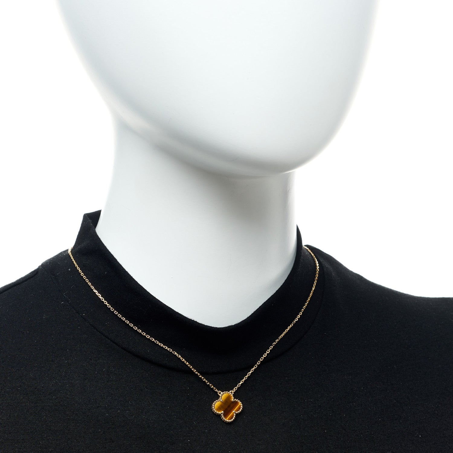 Van Cleef & Arpels 18K Yellow Gold Tiger Eye Vintage Alhambra Pendant Necklace 2 of 6
