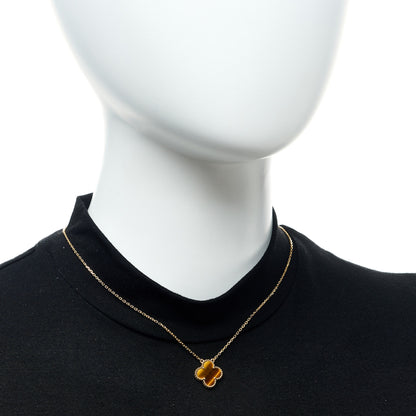 Van Cleef & Arpels 18K Yellow Gold Tiger Eye Vintage Alhambra Pendant Necklace 2 of 6