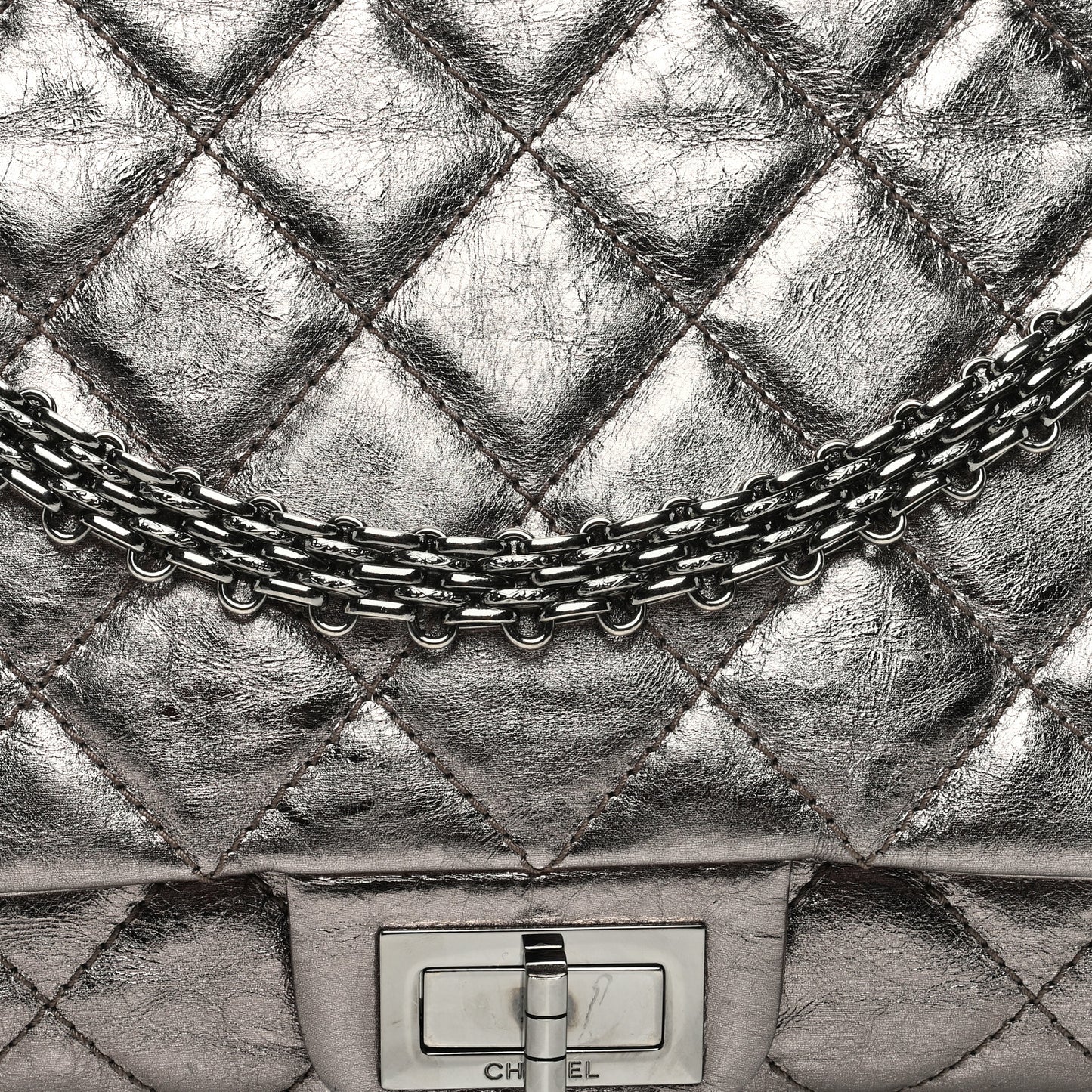 Metallic Aged Calfskin Quilted 2.55 Reissue 228 Flap Pewter