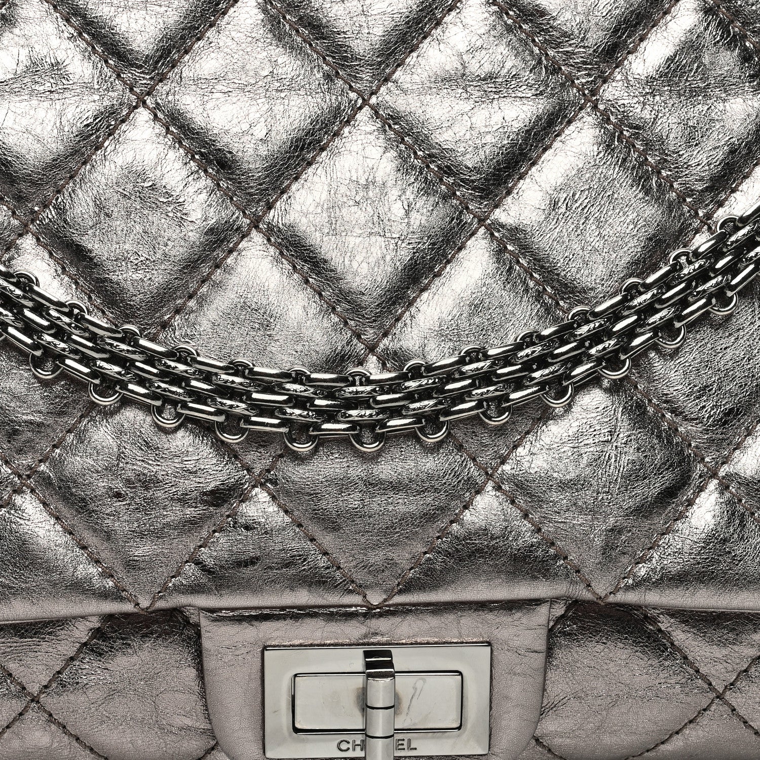 Chanel Metallic Aged Calfskin Quilted 2.55 Reissue 228 Flap Pewter 8 of 10