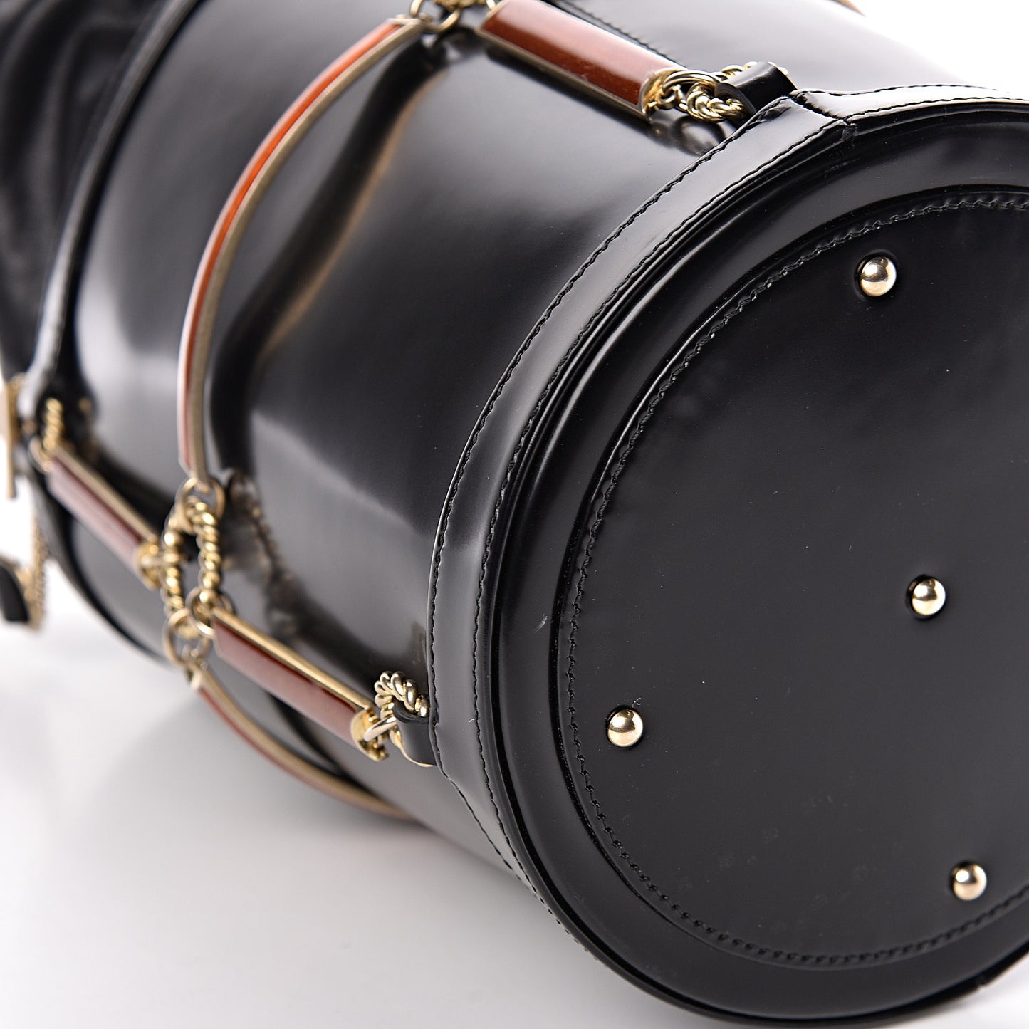 Lambskin Vinyl Enamel Mini Bucket Bag Black Ruggine