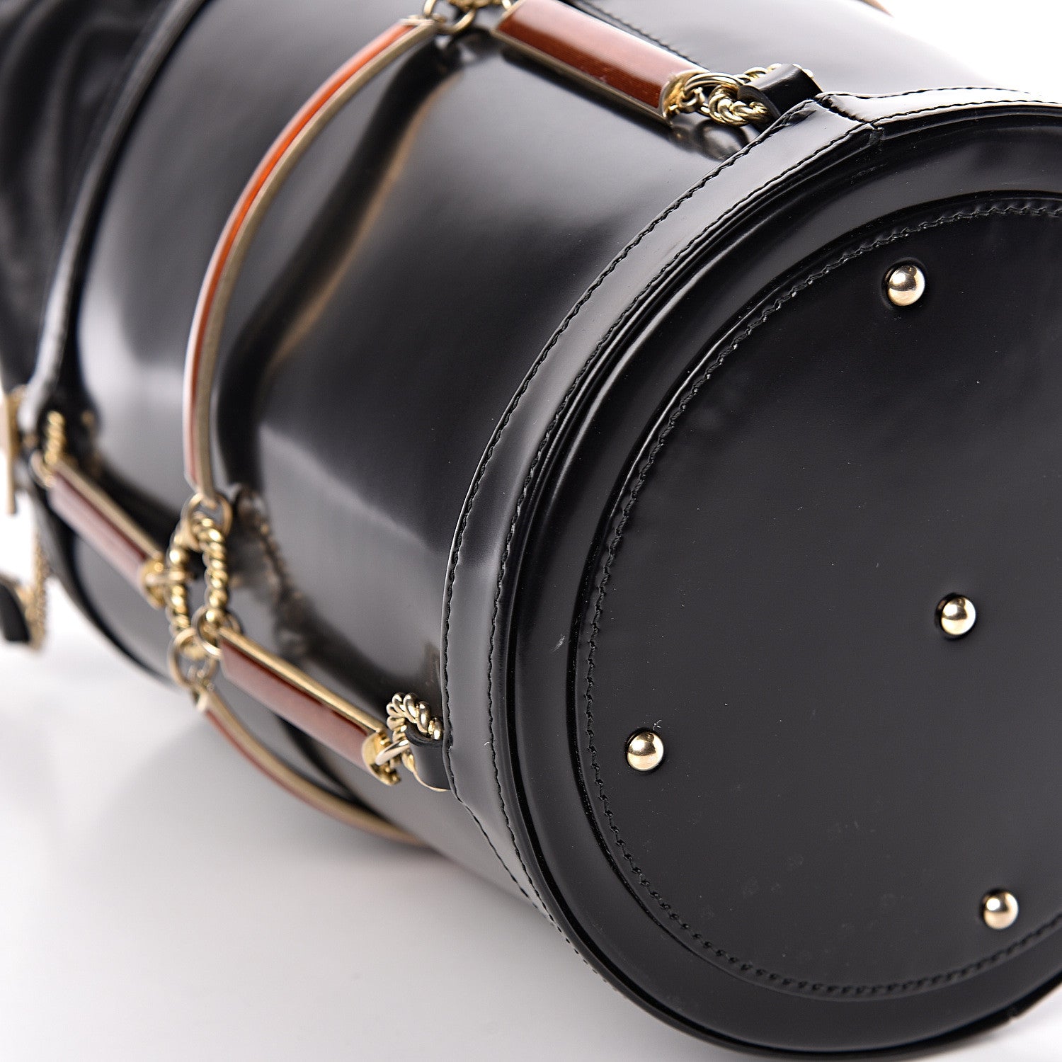 Gucci Lambskin Vinyl Enamel Mini Bucket Bag Black Ruggine 9 of 10