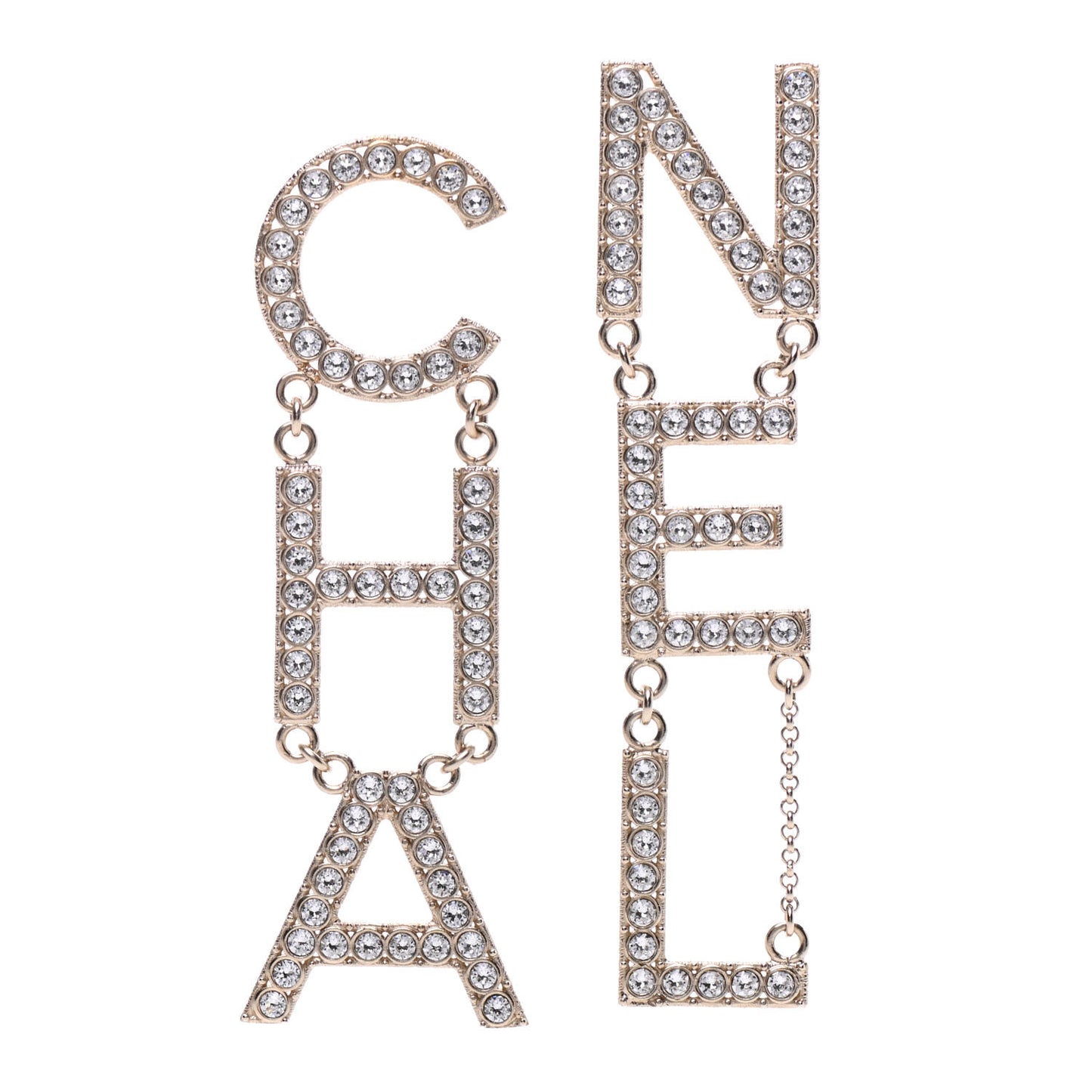 Crystal Cha-Nel Logo Drop Earrings Gold